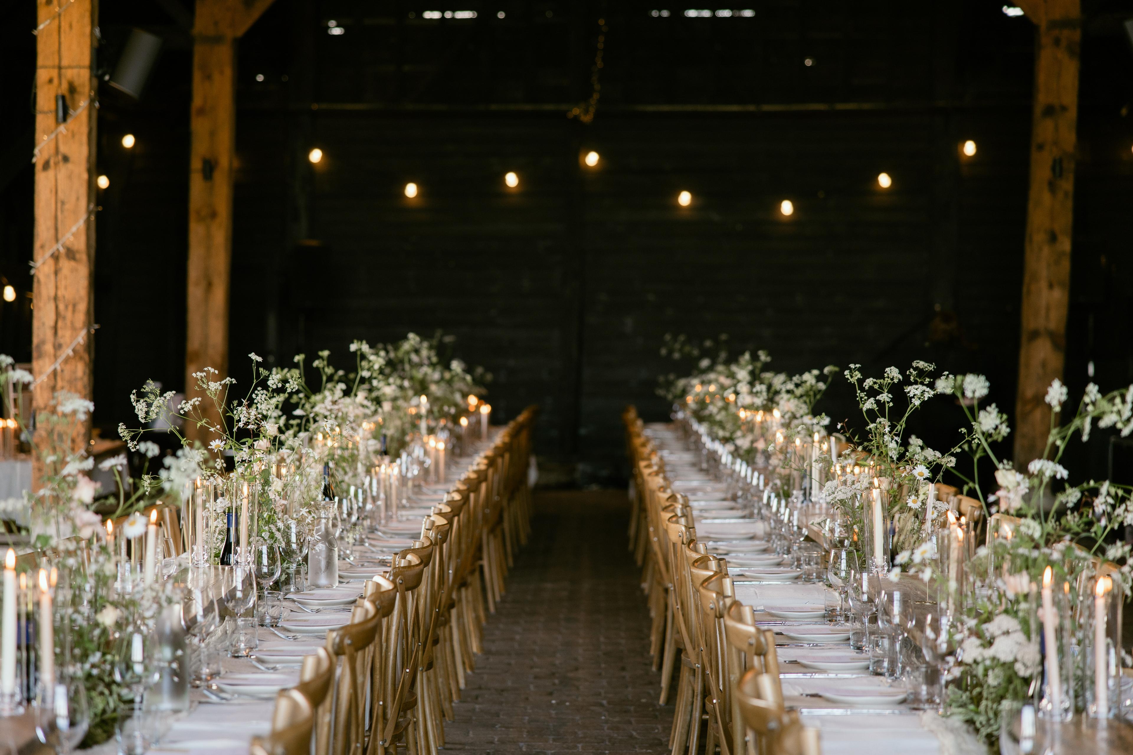 Romantic White Wedding Breakfast Table Setting Decor